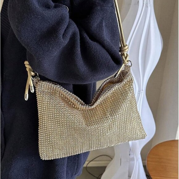 Sparkly Rhinestone Shoulder Handbag with Zipper Closure - Perfect for Evenings - Picture 3 of 5